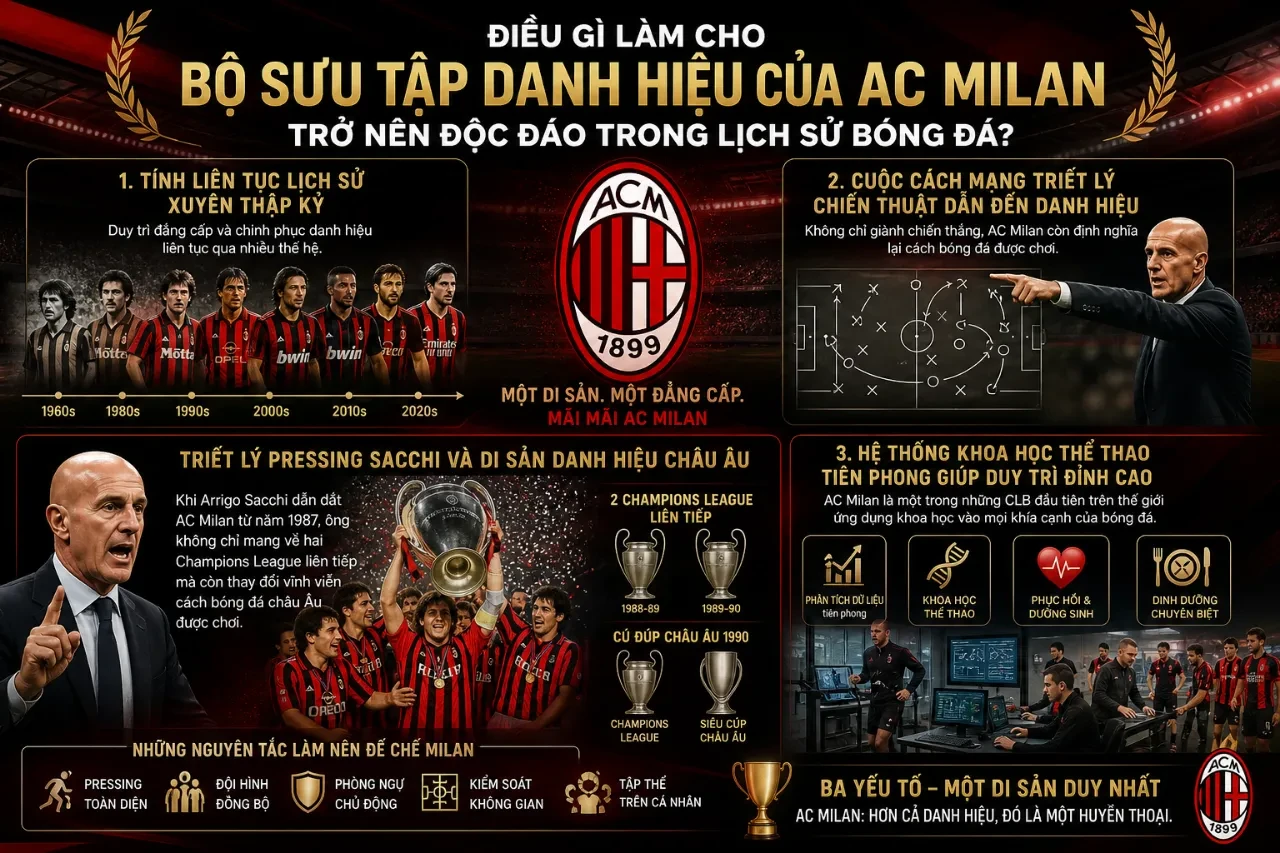 Yếu tố làm nên sự độc đáo và di sản vĩ đại trong bộ sưu tập danh hiệu của AC Milan