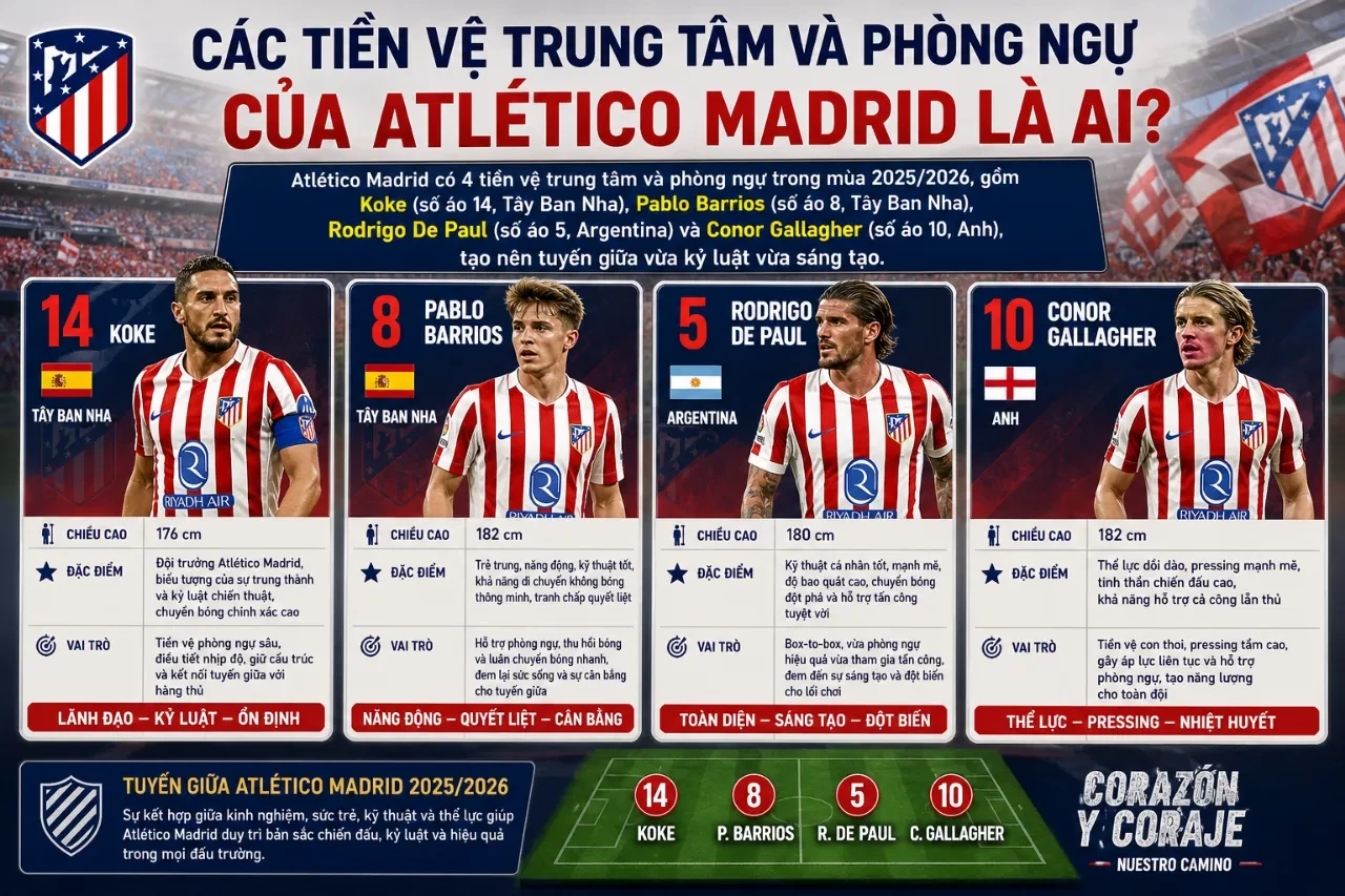 Hàng tiền vệ Atlético Madrid thi đấu tập trung