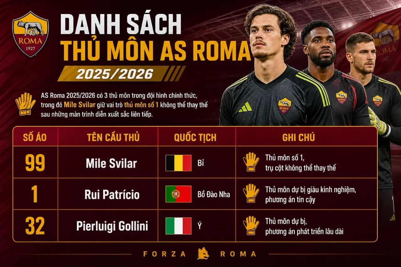 Danh sách thủ môn chính thức của câu lạc bộ AS Roma mùa giải 2025 2026