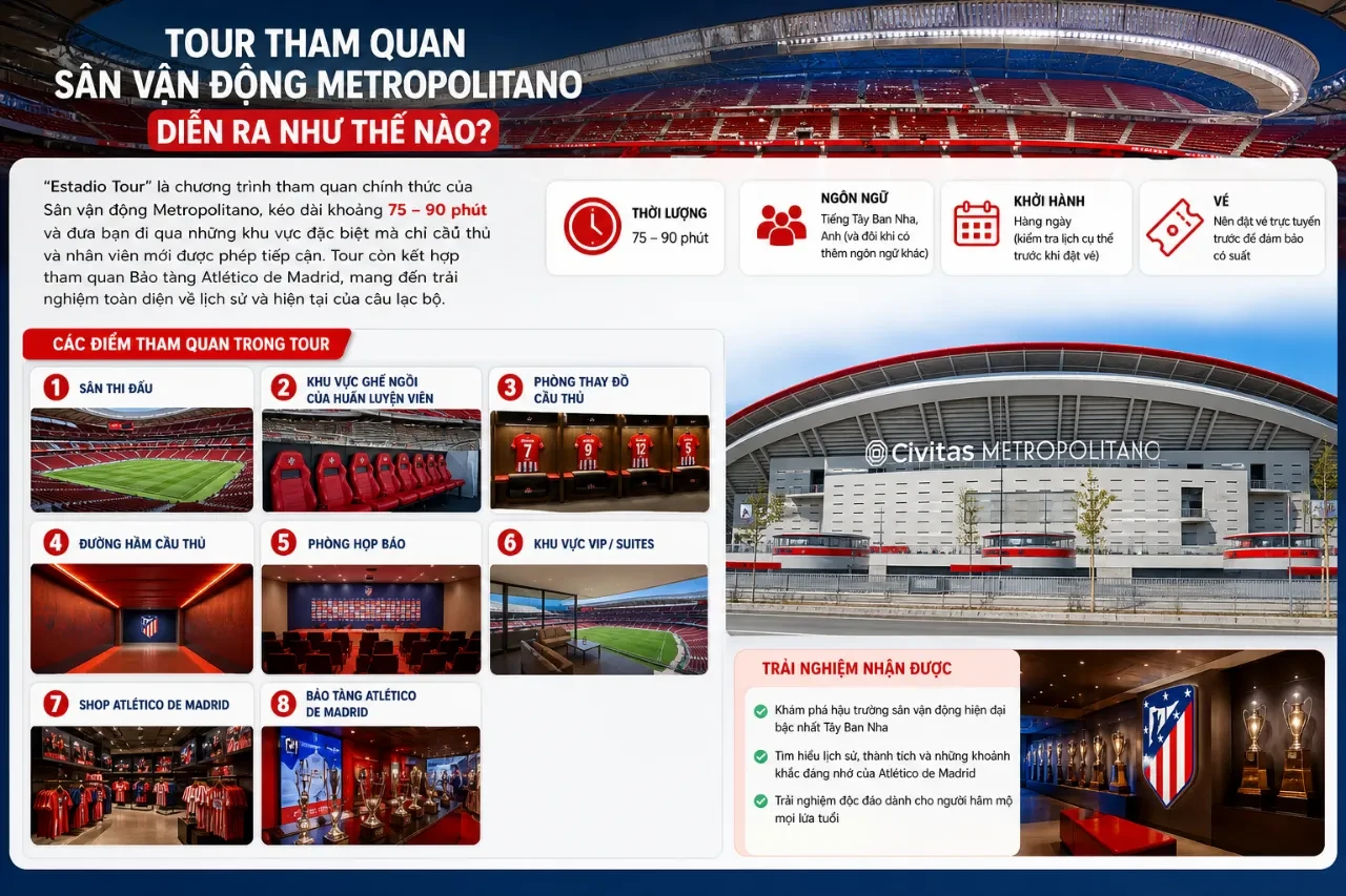 Tour tham quan Sân vận động Metropolitano diễn ra như thế nào?