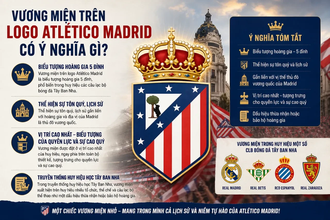 Chi tiết vương miện hoàng gia 5 đỉnh đặt trên cùng huy hiệu Atlético Madrid