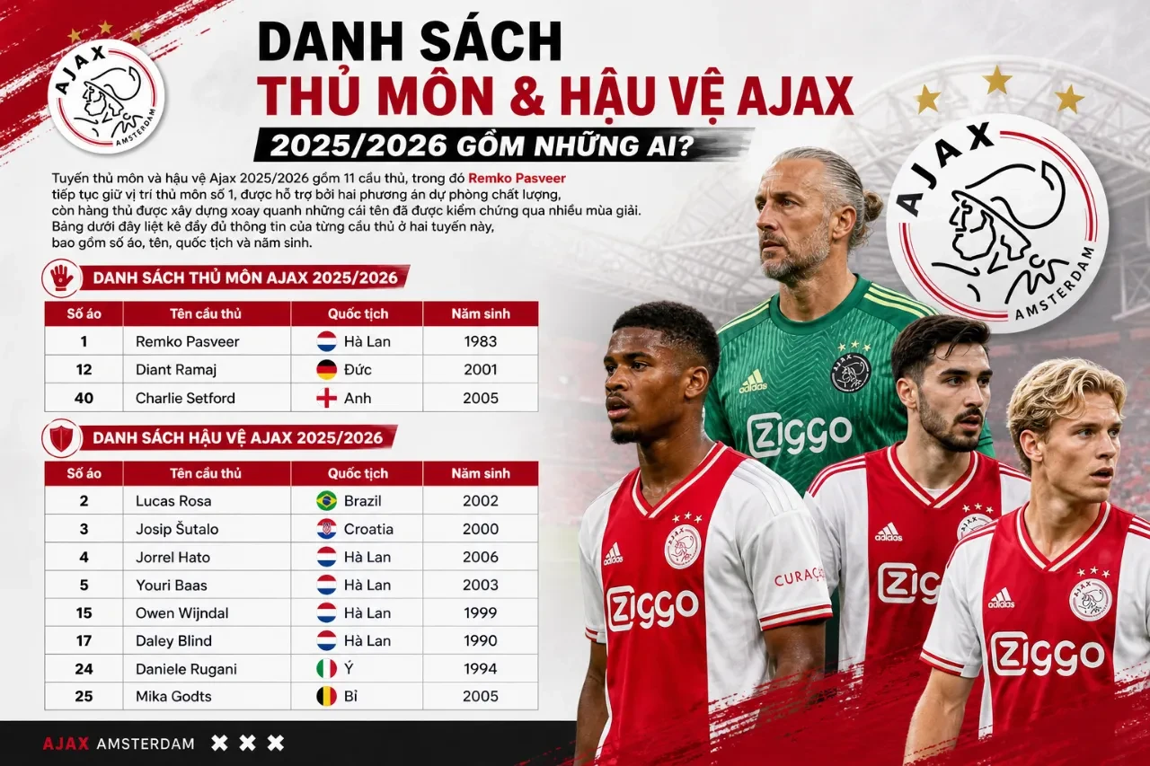 Khám Phá Đội Hình Ajax Amsterdam 2025/2026: Danh Sách Cầu Thủ & Tài Năng Trẻ Triển Vọng Từ Lò De Toekomst