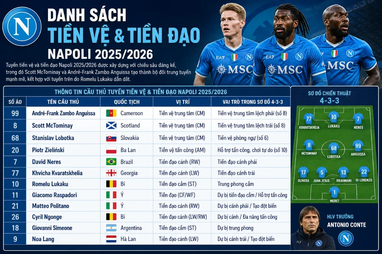 Các tiền đạo và tiền vệ thi đấu trong màu áo Napoli