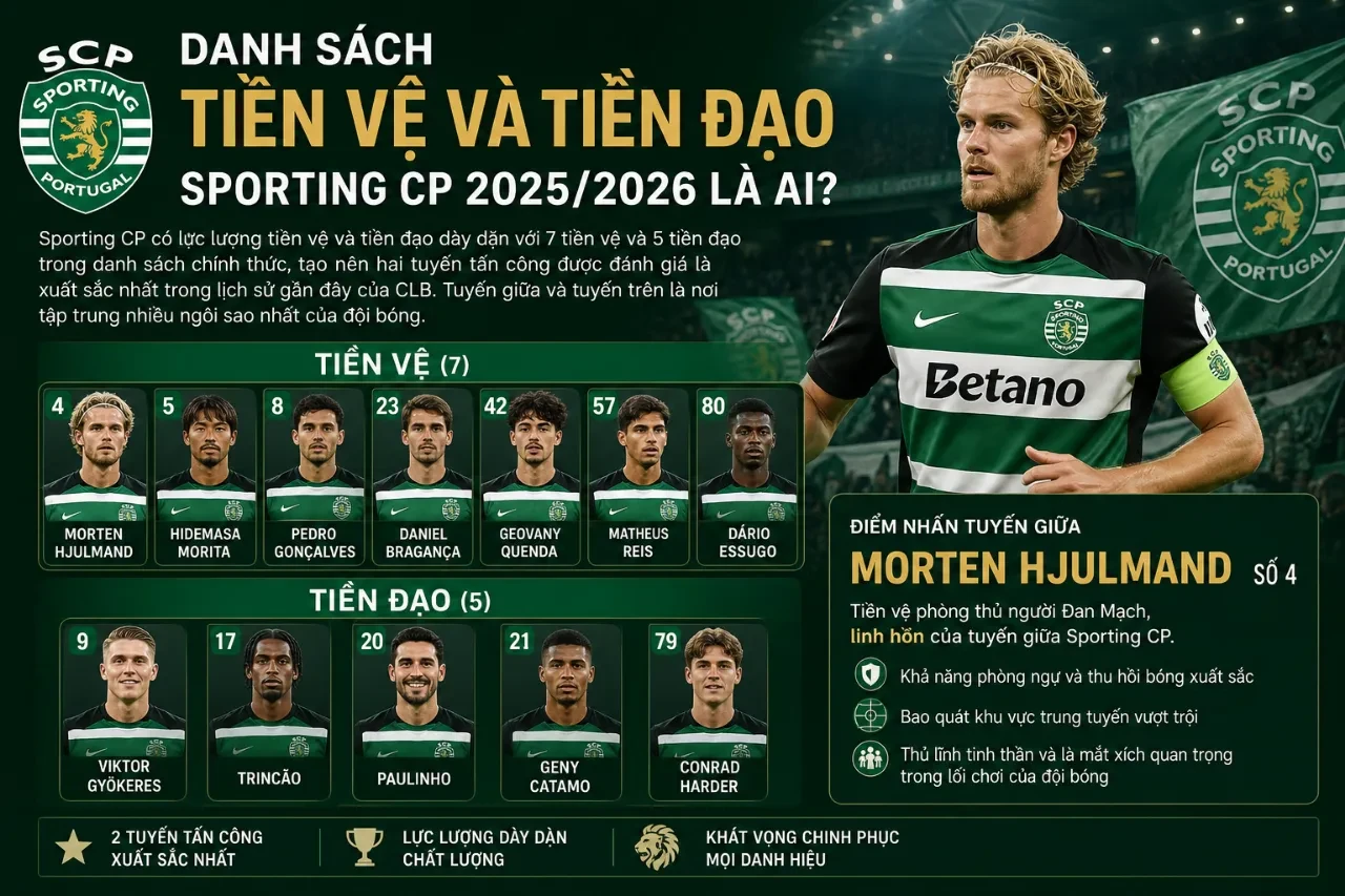 Danh sách tiền vệ và tiền đạo Sporting CP mùa giải 2025 đến 2026