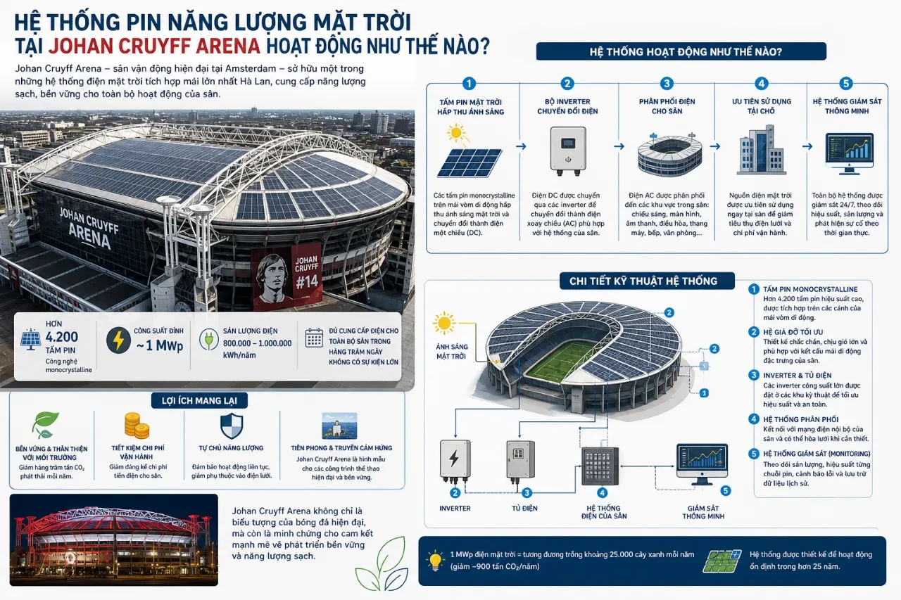 Johan Cruyff Arena Vận Hành Xanh Như Thế Nào? Hệ Thống Năng Lượng Tái Tạo & Hạ Tầng Bền Vững Đỉnh Cao Tại Sân Bóng Thông Minh Nhất Châu Âu