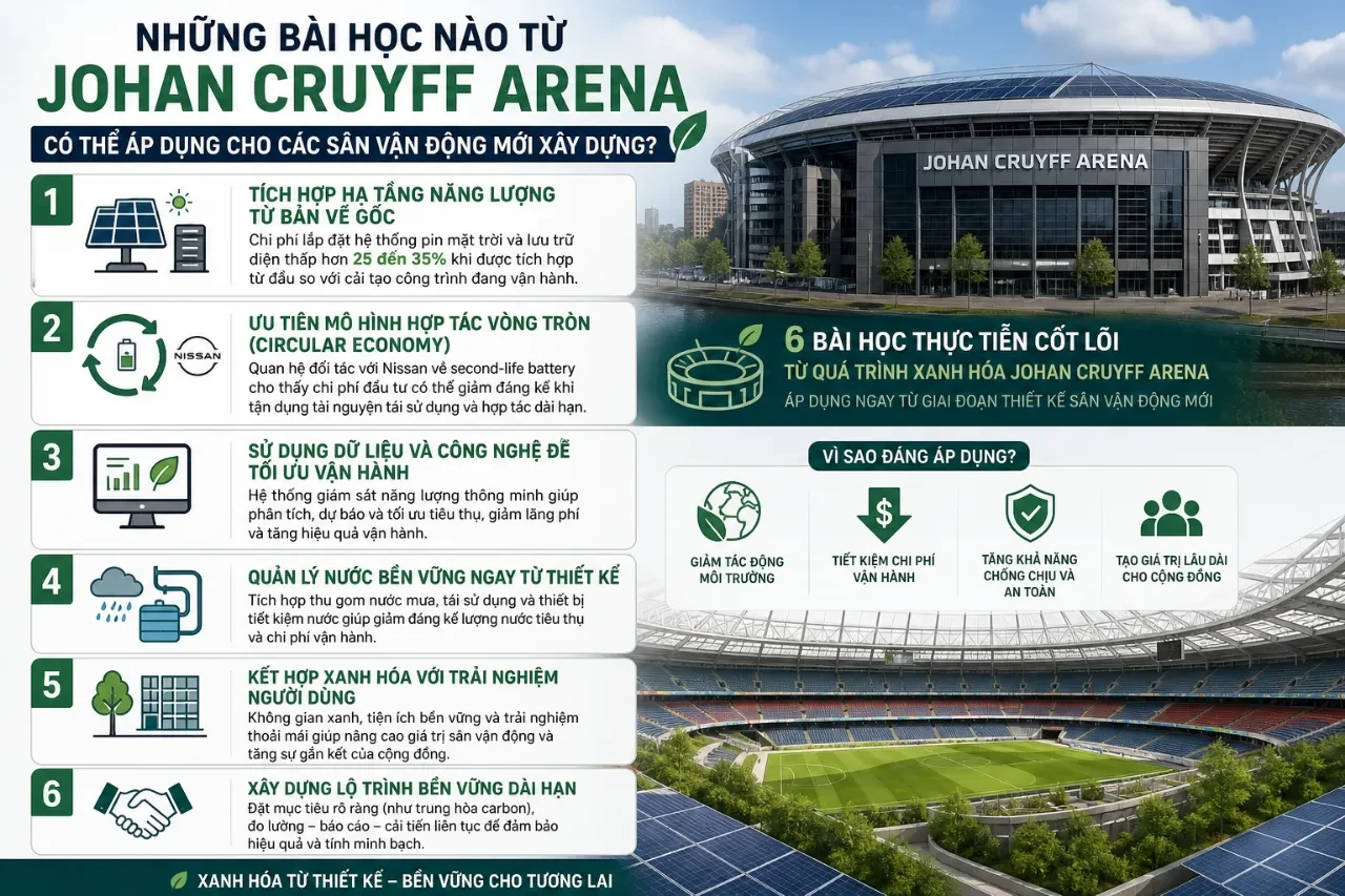 Toàn cảnh sân vận động Johan Cruyff Arena trong một ngày hoạt động năng lượng bền vững