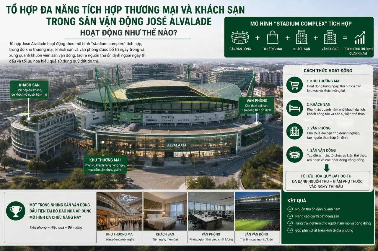 Tổ Hợp Đa Năng Tích Hợp Thương Mại Và Khách Sạn Trong Sân Vận Động José Alvalade Hoạt Động Như Thế Nào