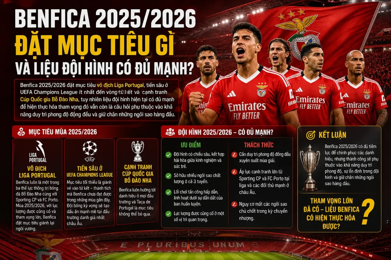Mục tiêu và tham vọng của đội hình Benfica trong mùa giải 2025 và 2026