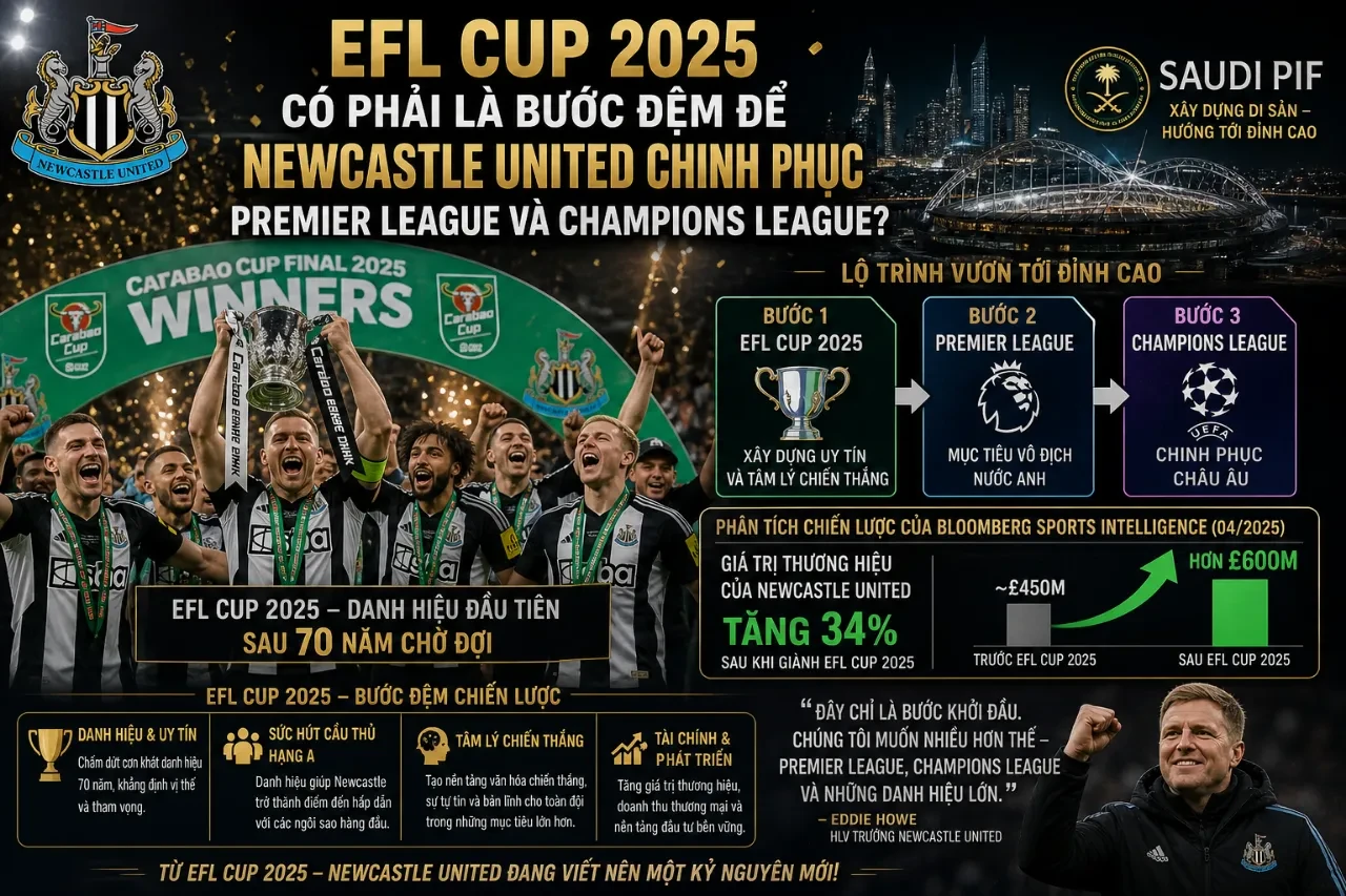 Sơ đồ định hướng chiến lược phát triển dài hạn của Newcastle United tại các giải đấu đỉnh cao
