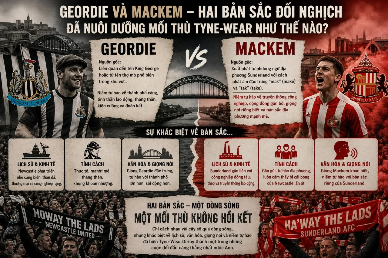 Giải Mã Derby Tyne-Wear: Mối Thù 400 Năm, Những Pha Ngược Dòng Nghẹt Thở và Kỷ Lục Bất Bại Của Newcastle – Sunderland