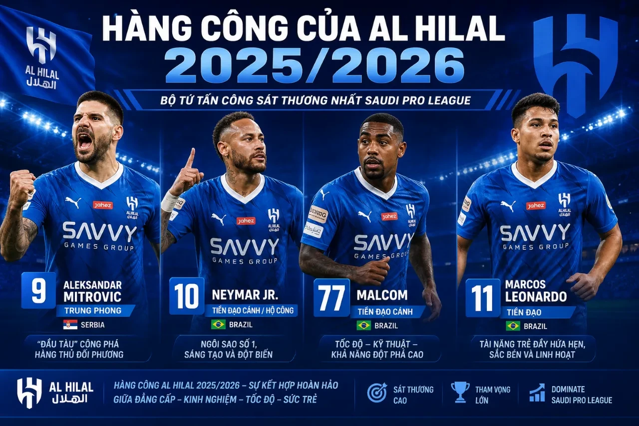 Cầu thủ hàng công Al Hilal tập trung ăn mừng bàn thắng trên sân