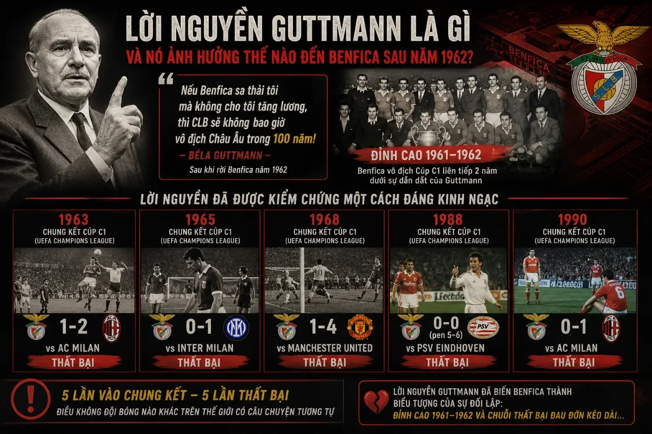 Hình ảnh minh họa về câu chuyện lịch sử và lời nguyền Guttmann tại Benfica