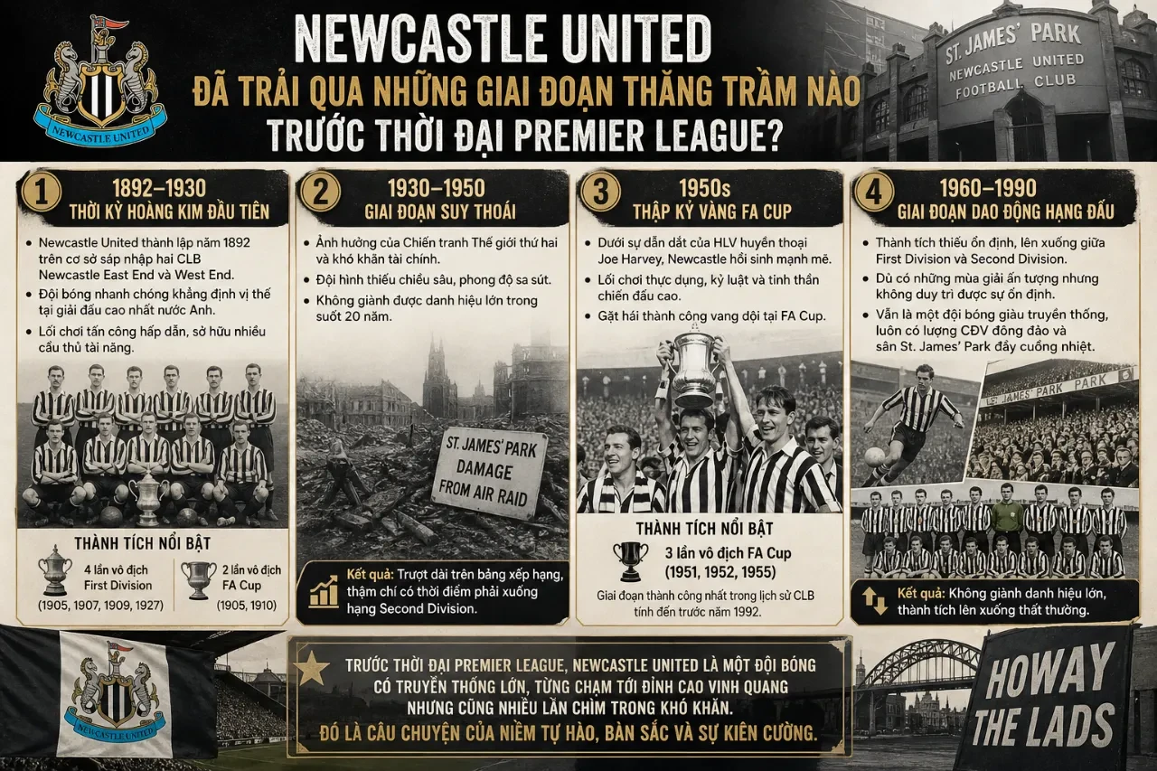 Thống Kê Thành Tích Newcastle United Qua Các Mùa Giải: Danh Hiệu, Bàn Thắng & Hành Trình Của The Magpies