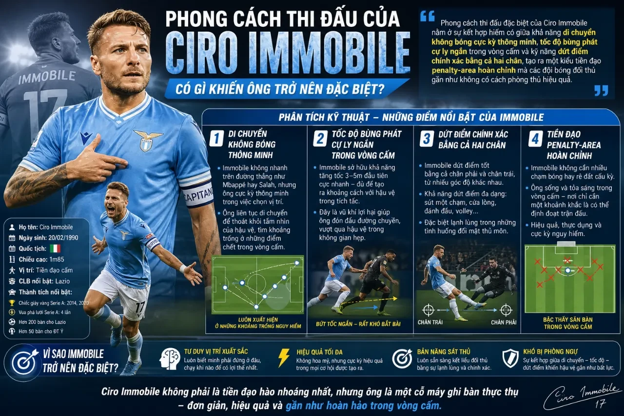 Tiền đạo Ciro Immobile bứt tốc xâm nhập vòng cấm địa đối phương để tung cú dứt điểm
