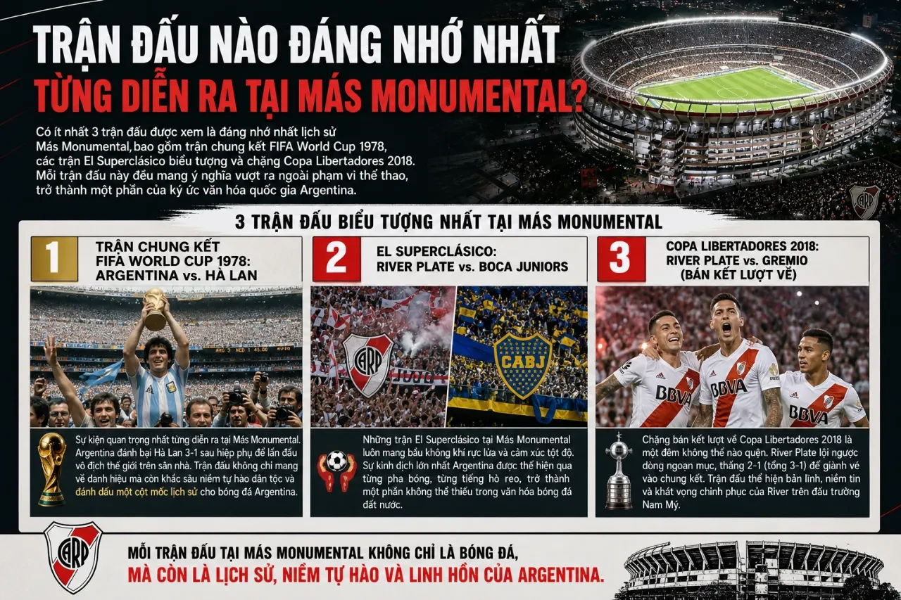 Sân vận động Más Monumental rực sáng ánh đèn trong đêm thi đấu