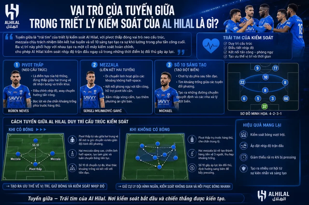 Cầu thủ tuyến giữa Al Hilal điều tiết nhịp độ trận đấu trên sân