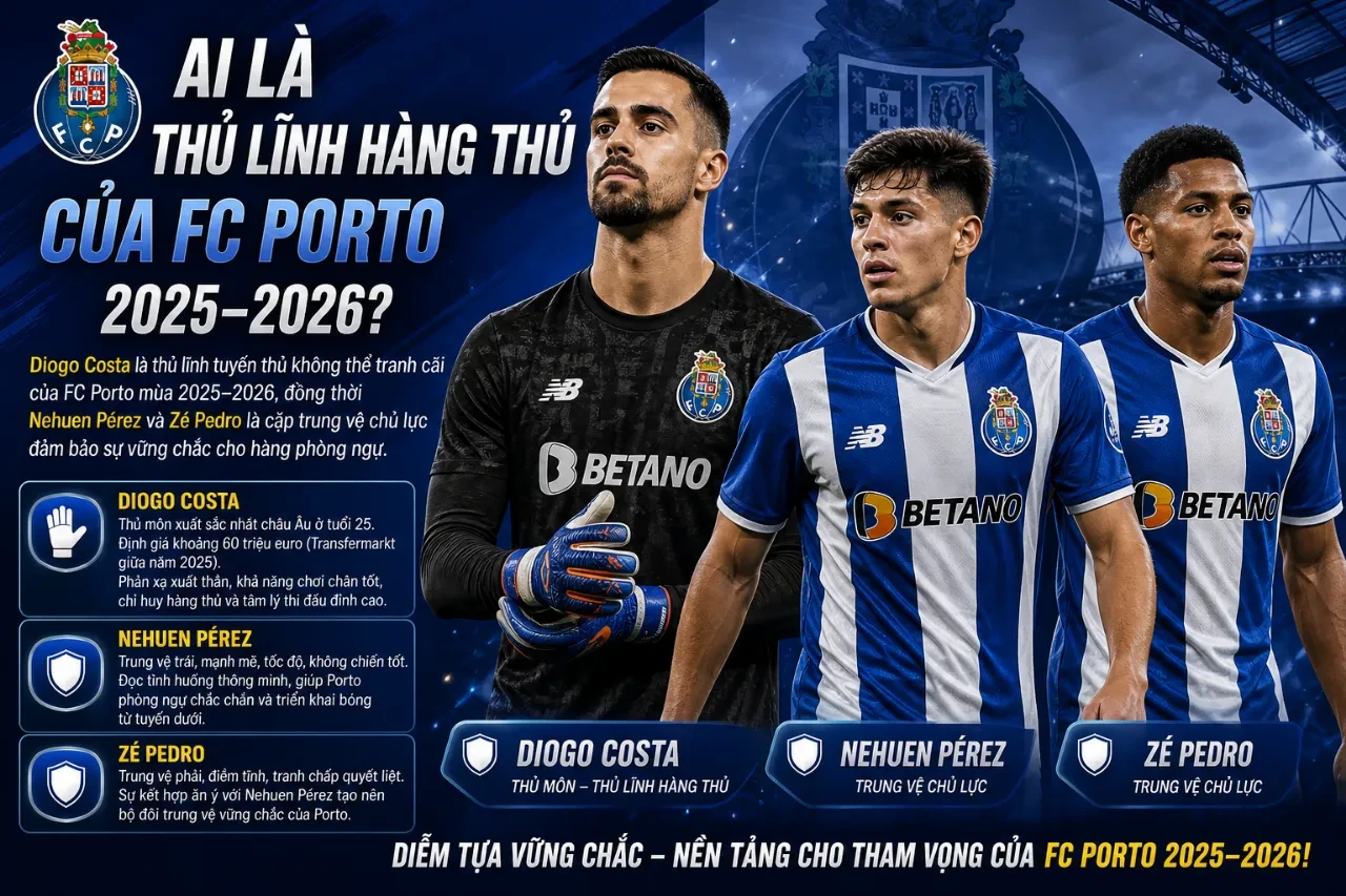 Thủ môn Diogo Costa tự tin chỉ đạo các đồng đội thiết lập hàng phòng ngự FC Porto