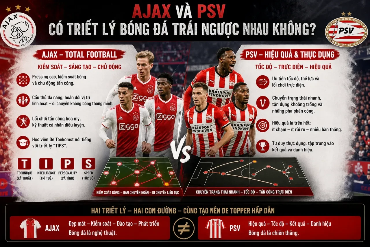 Giải Mã De Topper: Toàn Bộ Lịch Sử Đại Chiến Kịch Tính Giữa PSV Eindhoven và Ajax Amsterdam