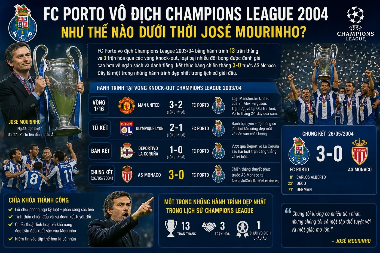 Đội hình FC Porto nâng cao cúp vô địch Champions League 2004 cùng HLV Jose Mourinho