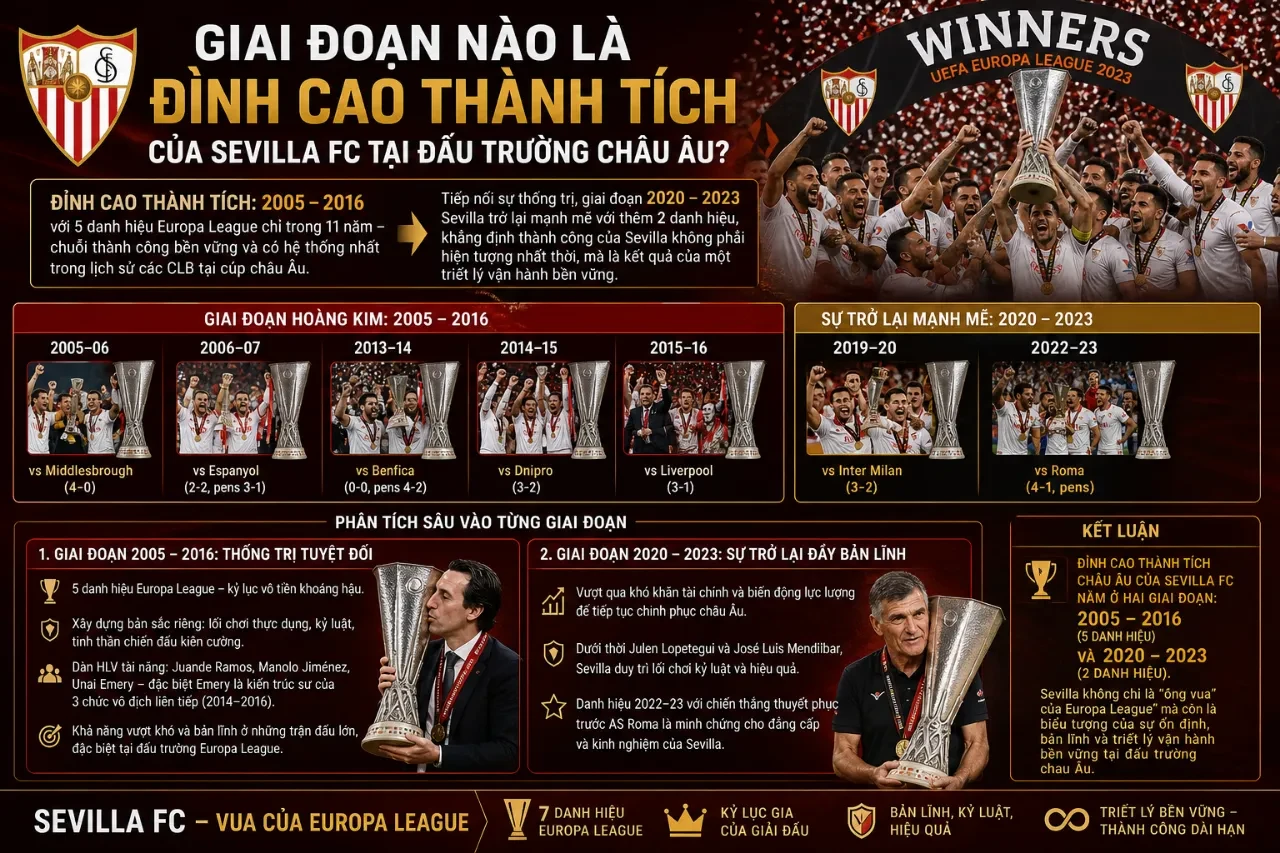 Đội hình Sevilla ăn mừng chuỗi chức vô địch Cúp C2 châu Âu vô tiền khoáng hậu