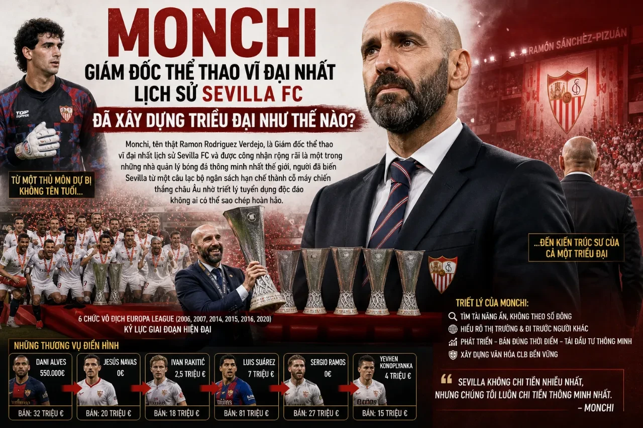 Giám đốc thể thao Monchi chăm chú theo dõi trận đấu từ khu vực kĩ thuật