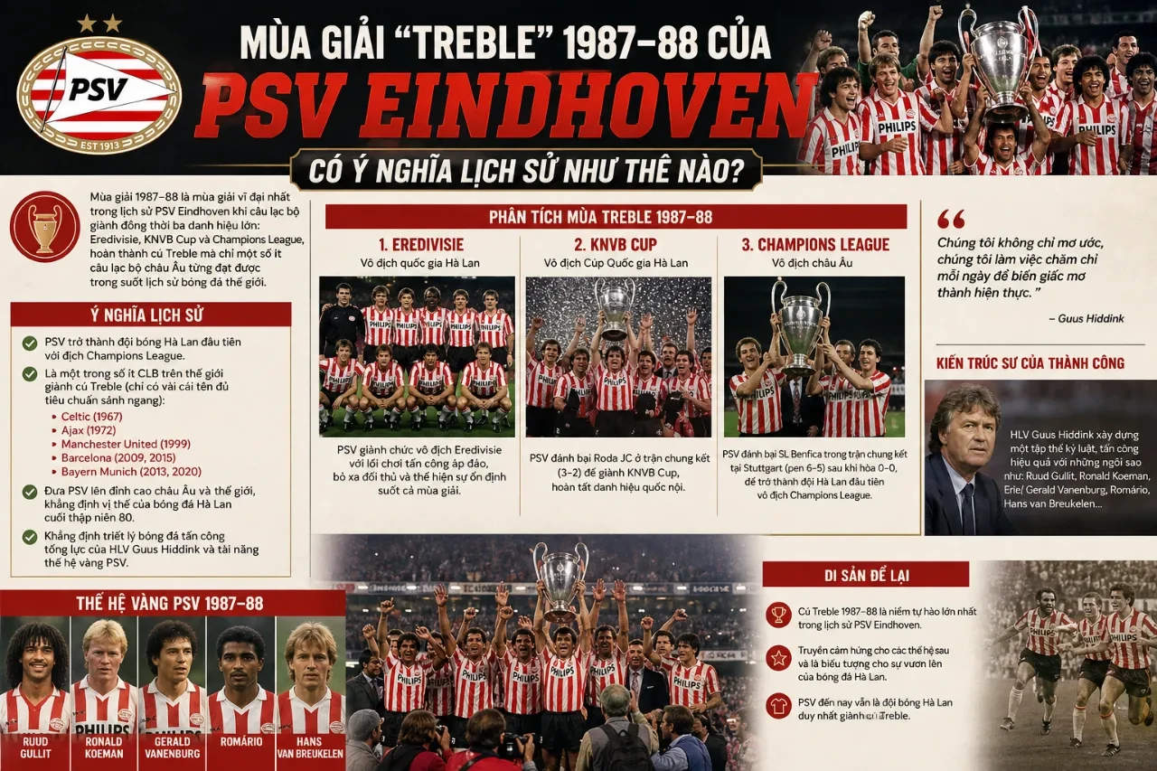 Bức ảnh khoảnh khắc ăn mừng lịch sử mùa giải ăn ba 1987-1988 của PSV Eindhoven