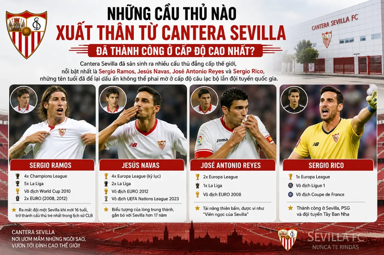 Hậu vệ Sergio Ramos và các ngôi sao thành danh xuất thân từ học viện đào tạo trẻ Cantera Sevilla