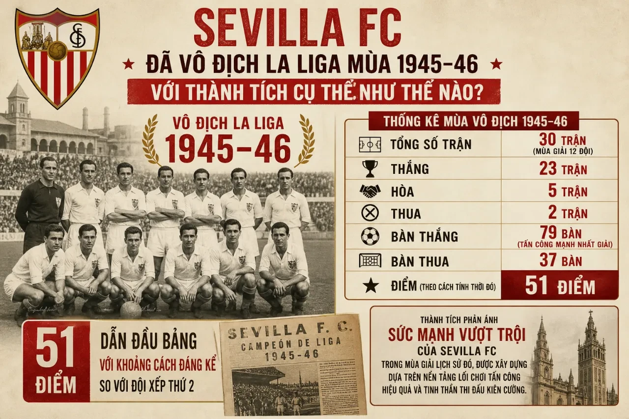Đội hình huyền thoại Sevilla FC ăn mừng chức vô địch La Liga lịch sử mùa giải 1945-1946