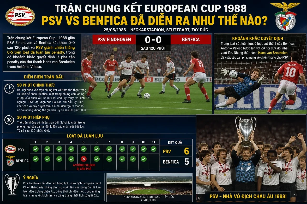 Thủ môn Hans van Breukelen ăn mừng cảm xúc sau pha cản phá luân lưu quyết định đưa PSV vô địch