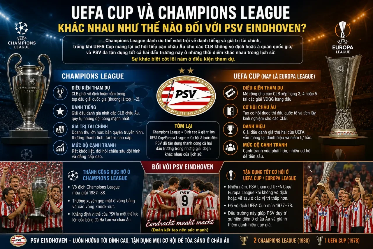 Toàn Bộ Danh Hiệu Vô Địch PSV Eindhoven: Từ Eredivisie & KNVB Cup Đến Champions League và UEFA Cup