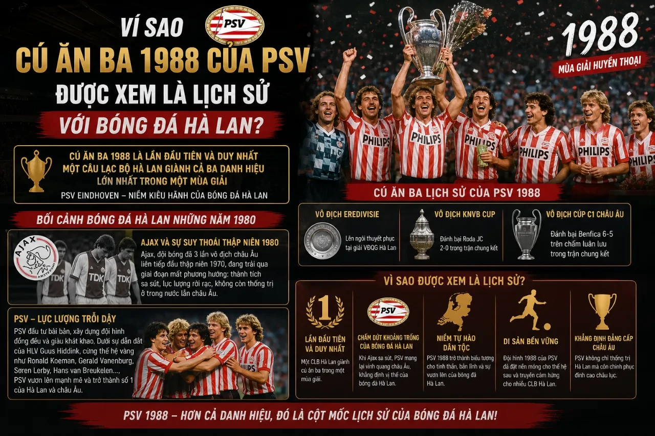 Đội hình PSV Eindhoven chụp ảnh lưu niệm cùng chiếc cúp vô địch châu Âu năm 1988