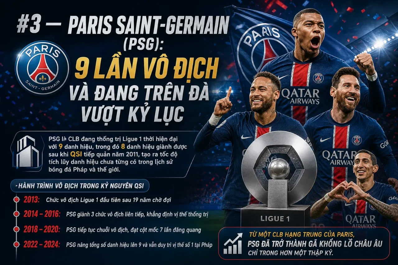 Các cầu thủ Paris Saint-Germain nâng cao chiếc cúp vô địch Ligue 1 trong lễ mừng công hoành tráng