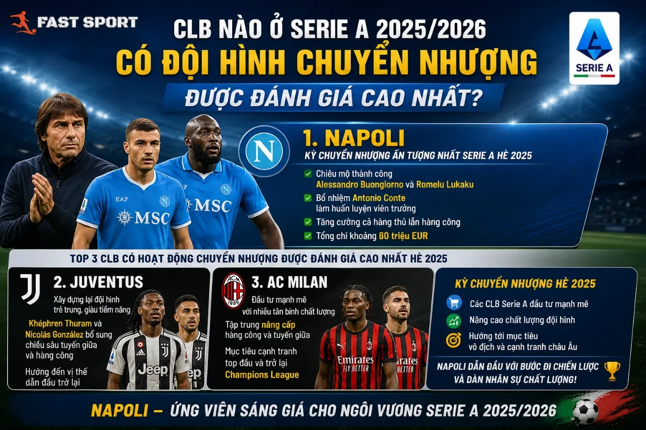 Cập Nhật Đội Hình & Danh Sách Cầu Thủ Các CLB Serie A (Giải VĐQG Ý) Mùa Giải 2025/2026 Mới Nhất