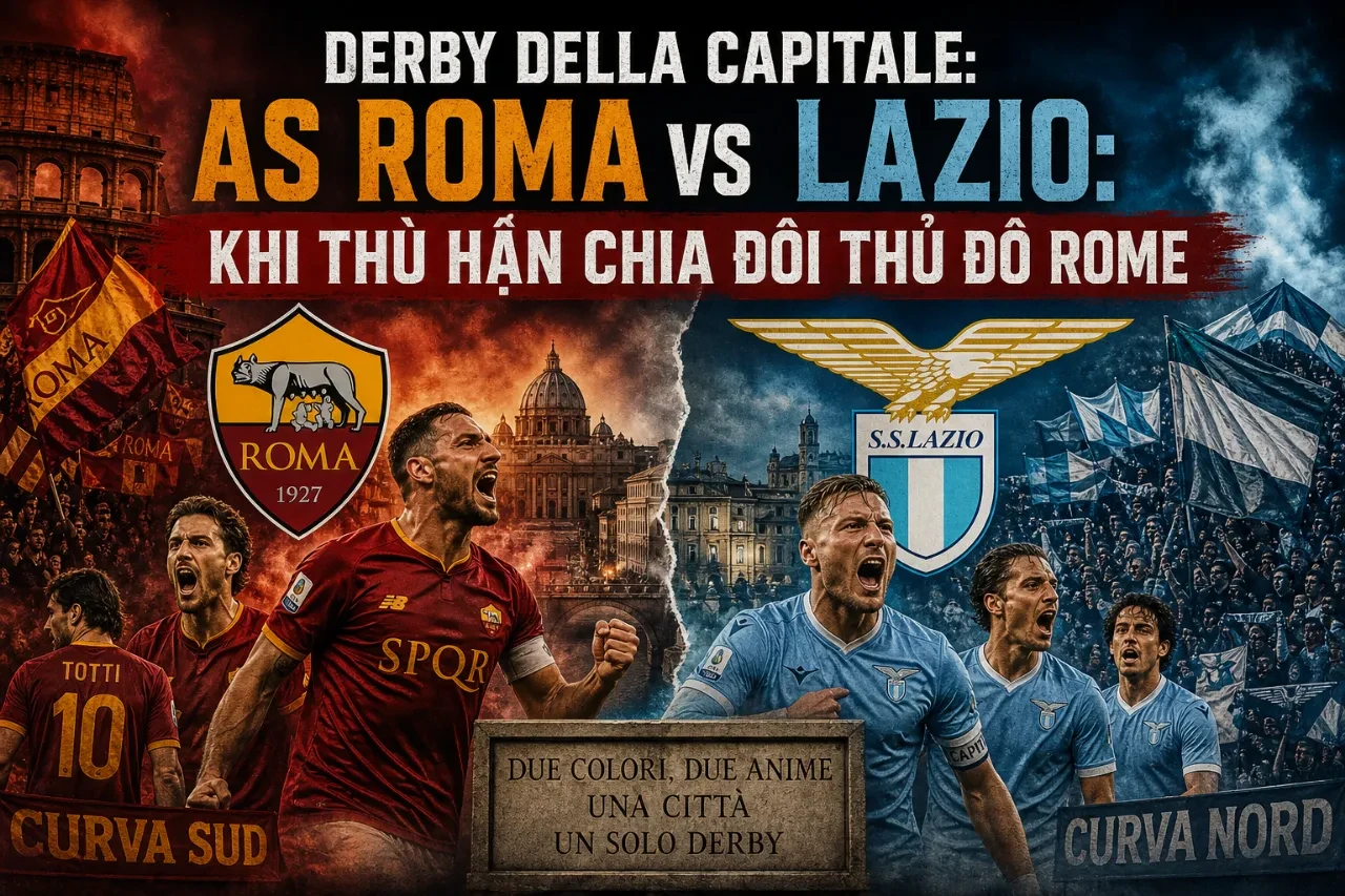 Cổ động viên đốt pháo sáng rực trời trong trận Derby della Capitale giữa AS Roma và Lazio
