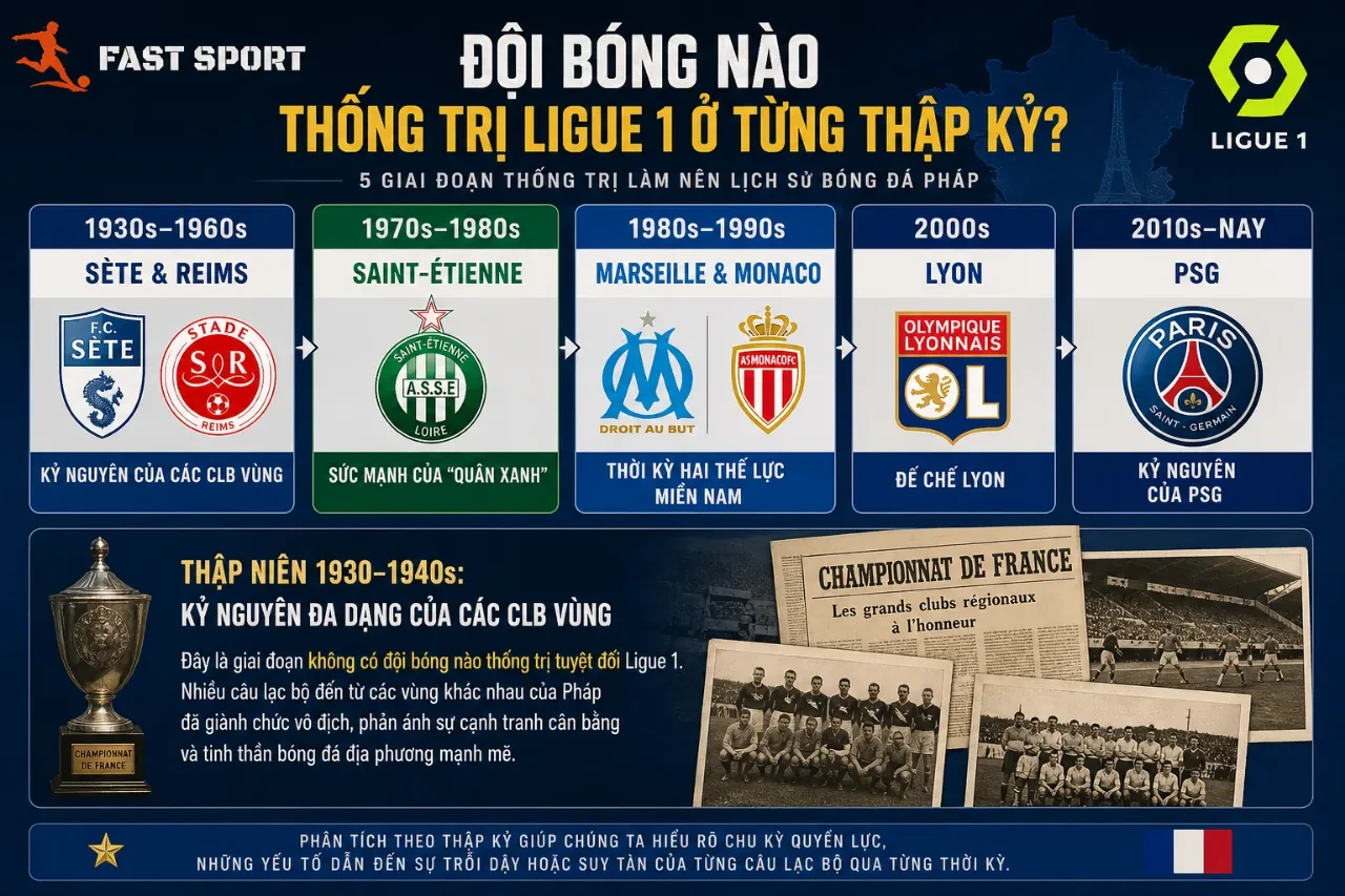 Tổng Hợp Thống Kê Thành Tích & Bảng Xếp Hạng Ligue 1 Qua Các Thập Kỷ: Từ Division 1 Đến Kỷ Nguyên PSG