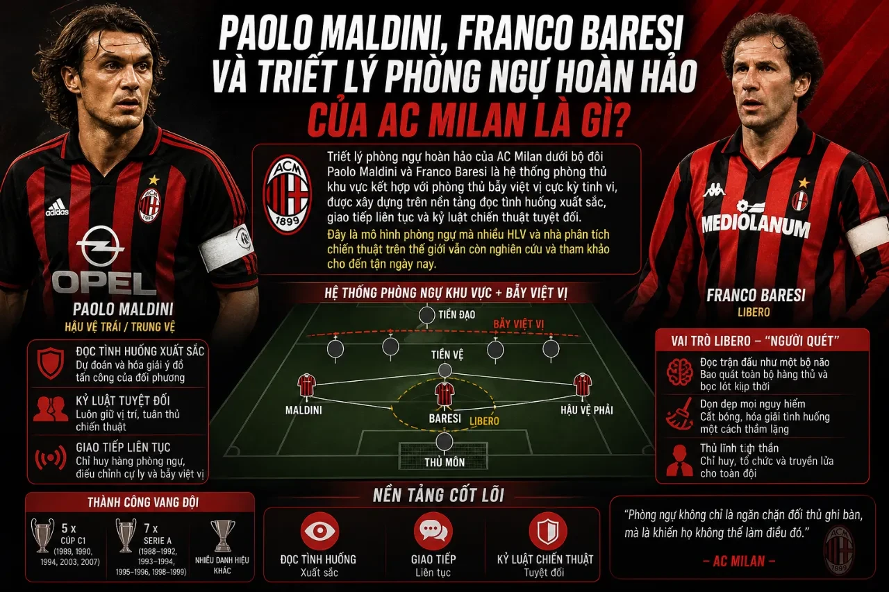 Chân dung huyền thoại Paolo Maldini và Franco Baresi trong màu áo AC Milan