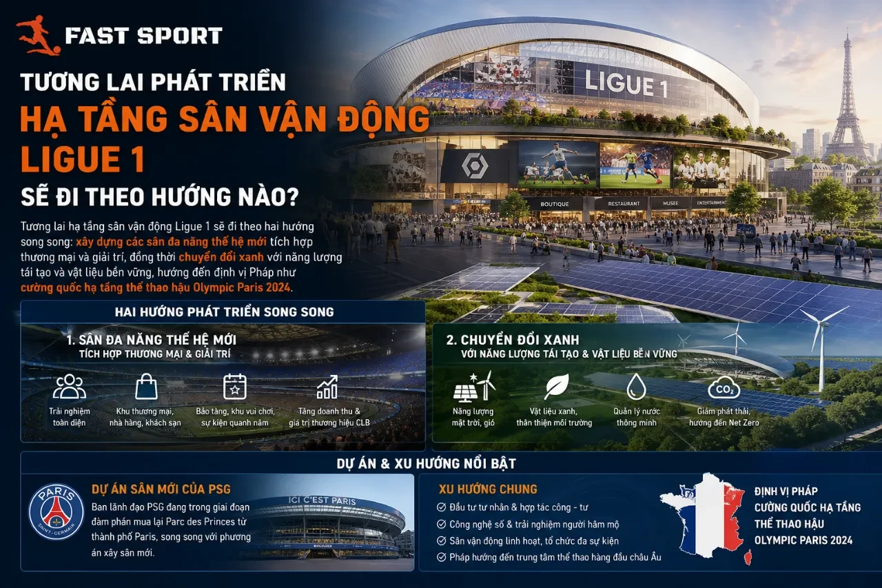 Bản vẽ phối cảnh đồ họa mô phỏng thiết kế kiến trúc xanh của một tổ hợp sân vận động tương lai