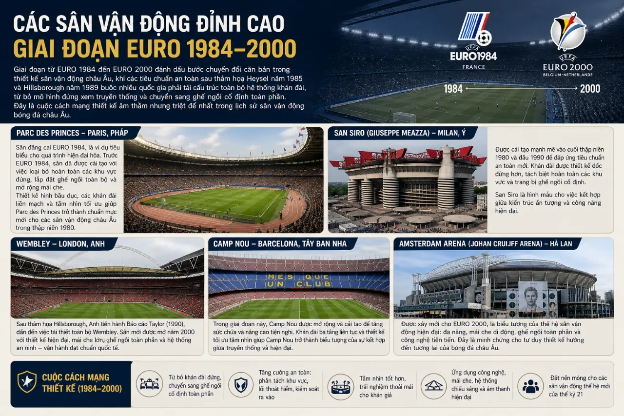 Khám Phá Hệ Thống Sân Vận Động Huyền Thoại Và Kiến Trúc Đỉnh Cao Qua Từng Kỳ EURO