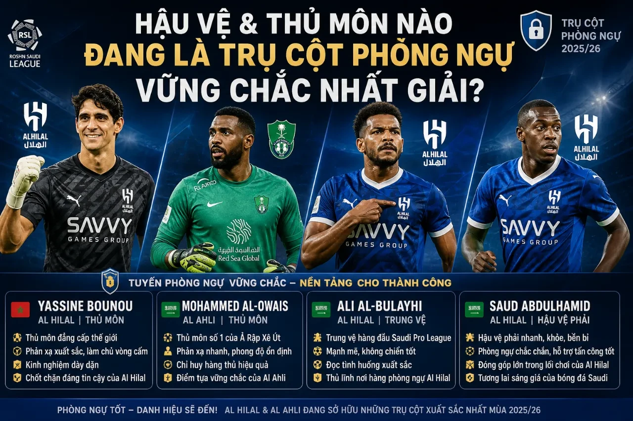 Thủ môn Yassine Bounou chỉ huy hàng phòng ngự Al Hilal giữ vững mảnh lưới
