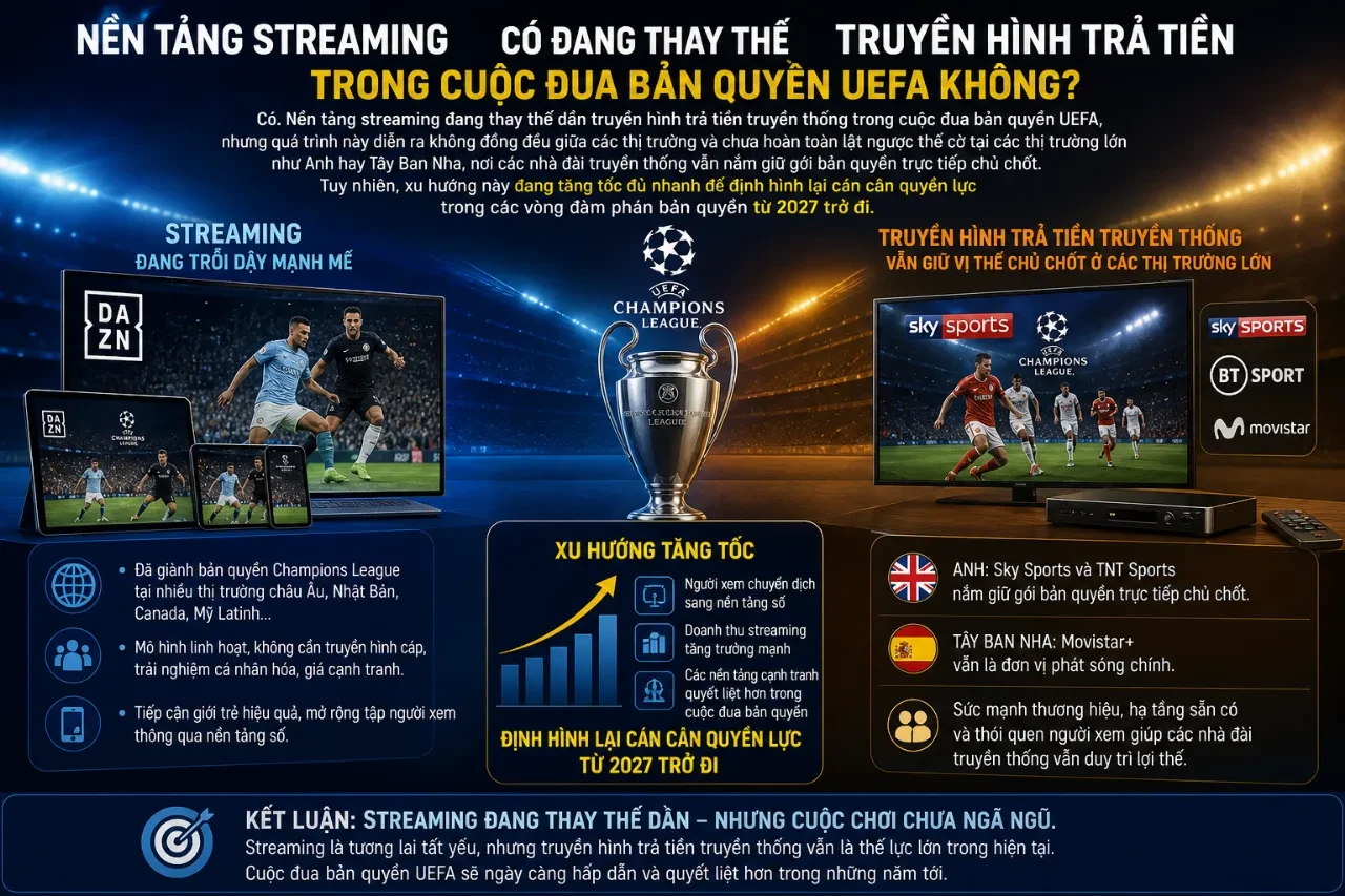 Nền Tảng Streaming Có Đang Thay Thế Truyền Hình Trả Tiền Trong Cuộc Đua Bản Quyền UEFA Không?