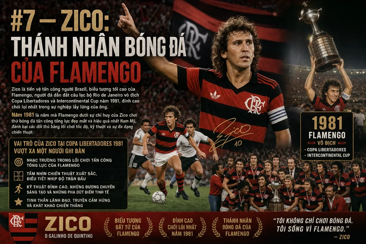 Huyền thoại Zico kiến tạo những đường chuyền sắc sảo đưa Flamengo thống trị bóng đá Nam Mỹ