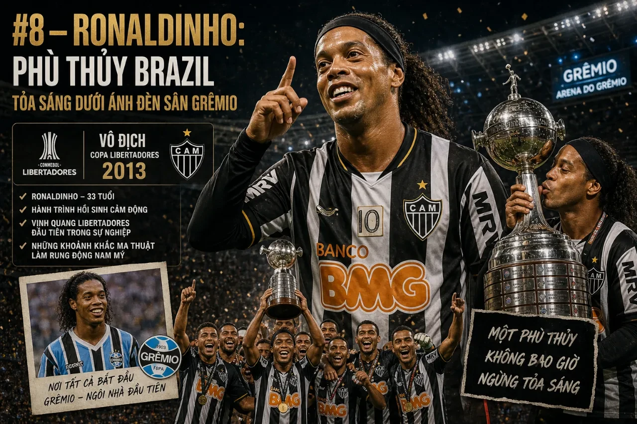 Huyền thoại Ronaldinho vẫy chào người hâm mộ cuồng nhiệt dưới ánh đèn sân Grêmio
