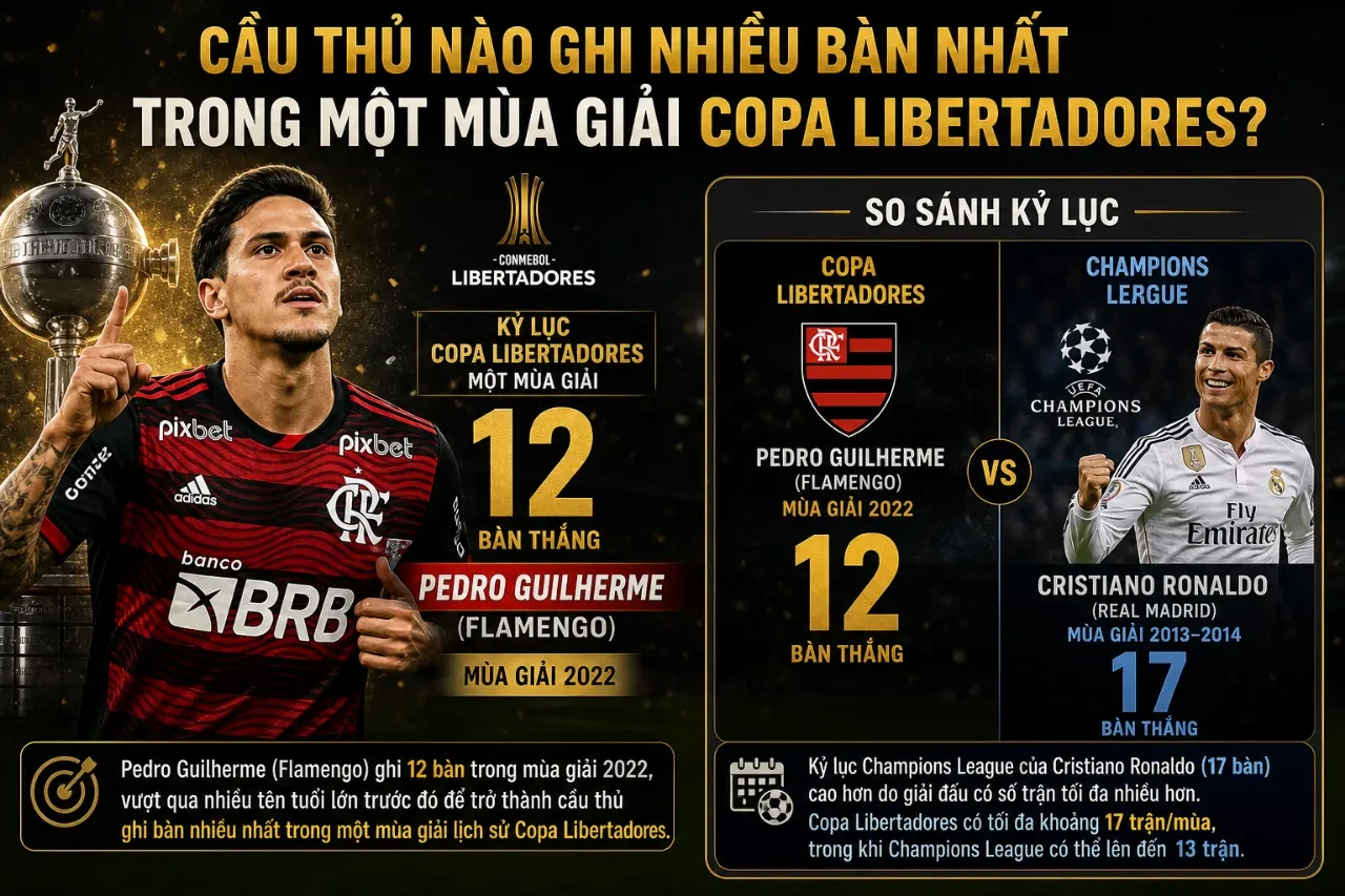 Tiền đạo Pedro Guilherme ghi bàn xuất sắc nhất trong một mùa giải Copa Libertadores