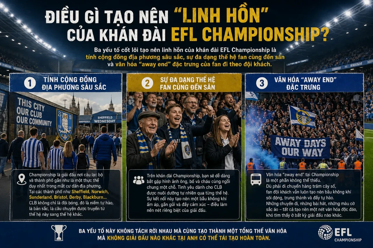Khán giả cuồng nhiệt trên khán đài tại EFL Championship