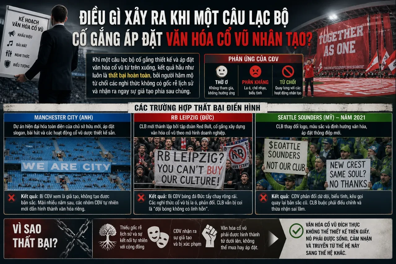 Sự xa lạ của người hâm mộ trước các nghi thức cổ vũ nhân tạo mang tính thương mại