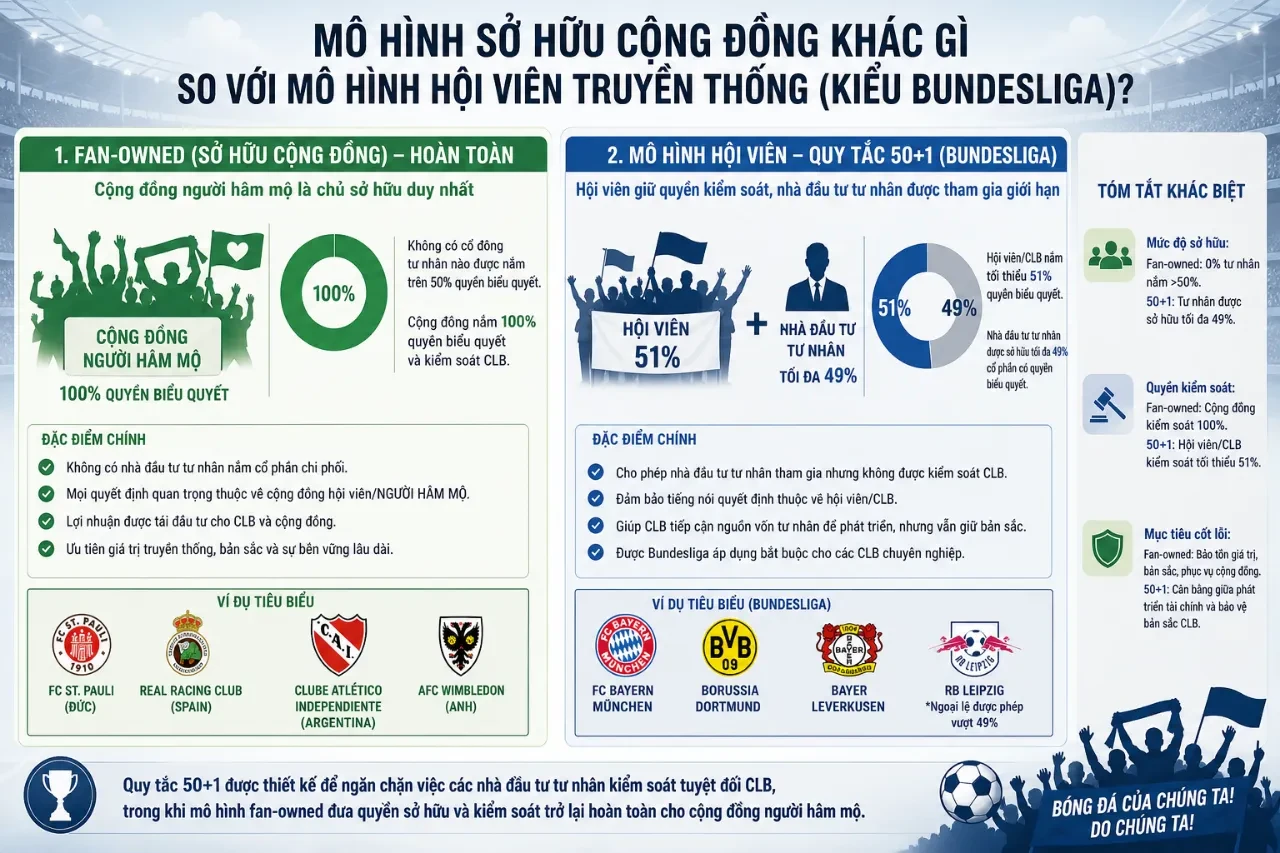 Sơ đồ mô tả quy tắc sở hữu cổ phần đặc thù theo tỷ lệ kiểm soát biểu quyết của bóng đá Đức
