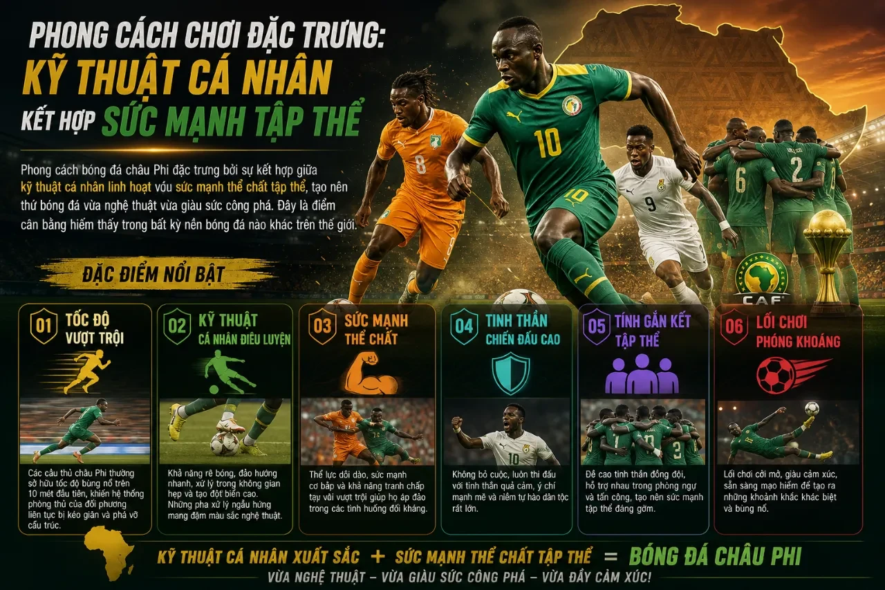 Cầu thủ châu Phi bứt tốc ngoạn mục vượt qua hàng phòng ngự đối phương nhờ thể chất phi thường