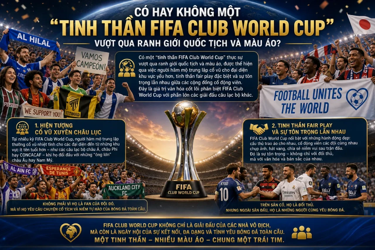 Hai cổ động viên khác màu áo tay bắt mặt mừng và trao đổi đồ lưu niệm ngoài sân vận động