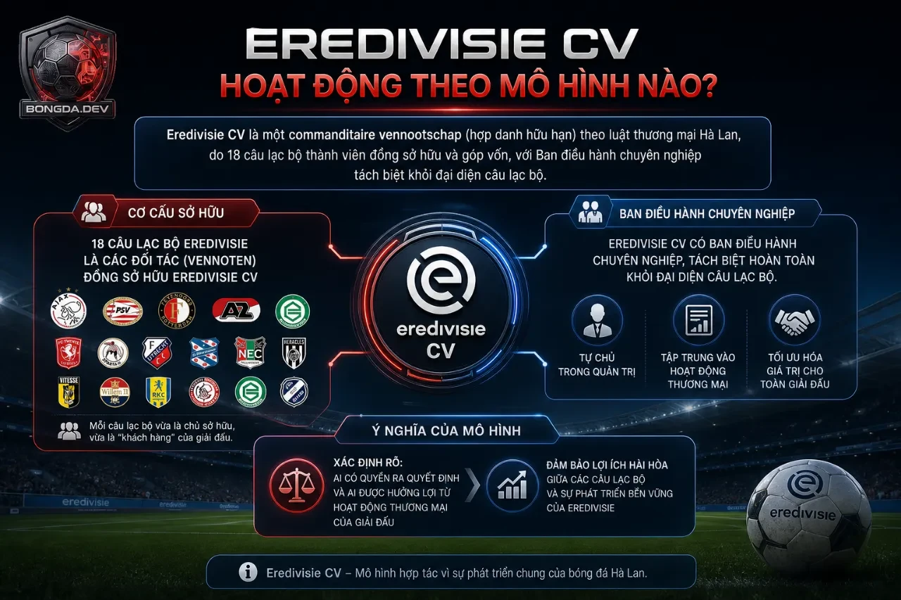 Cấu trúc văn phòng quản lý thương mại và các hoạt động ký kết hợp đồng kinh tế của Eredivisie CV