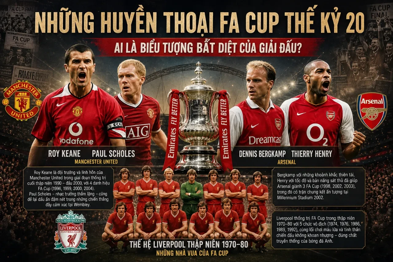 Cầu thủ Roy Keane và các đồng đội nâng cao chiếc cúp vô địch FA Cup trong thập niên 1990